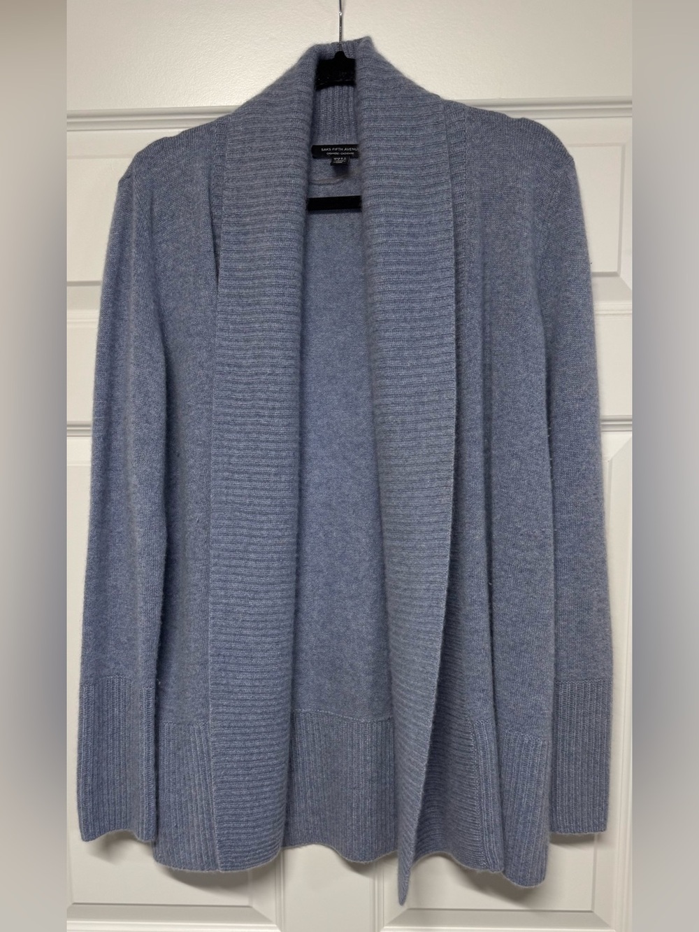Saks Fifth Avenue Women's Cashmere Open-Front Shawl Collar Cardigan Dusty Blue L